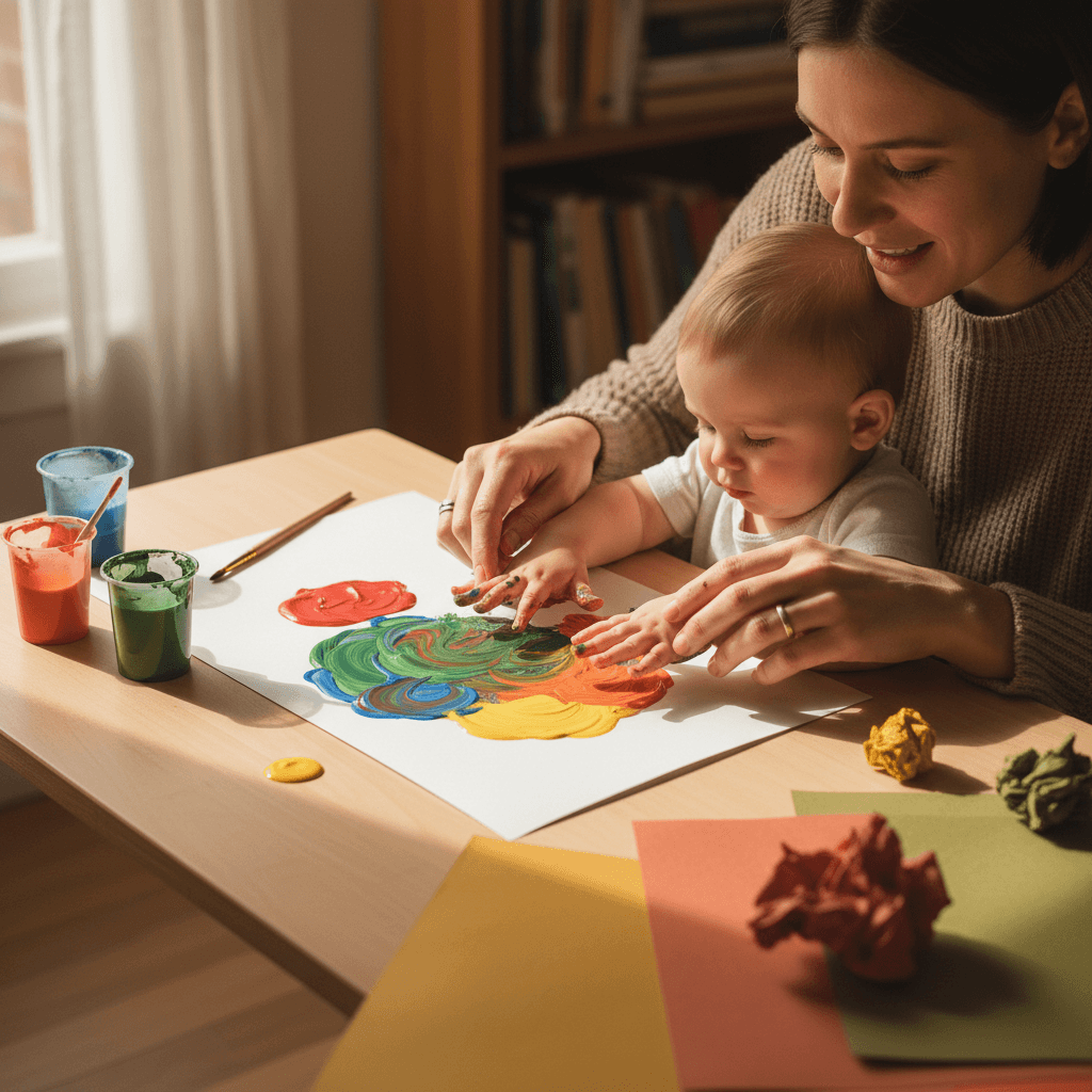 Caregiver engaging with baby during sensory play