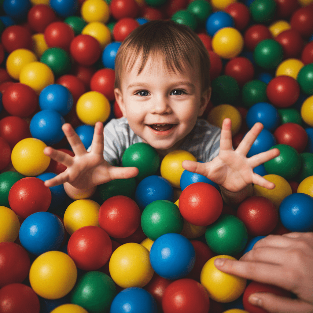 Baby exploring sensory toys in bright play area
